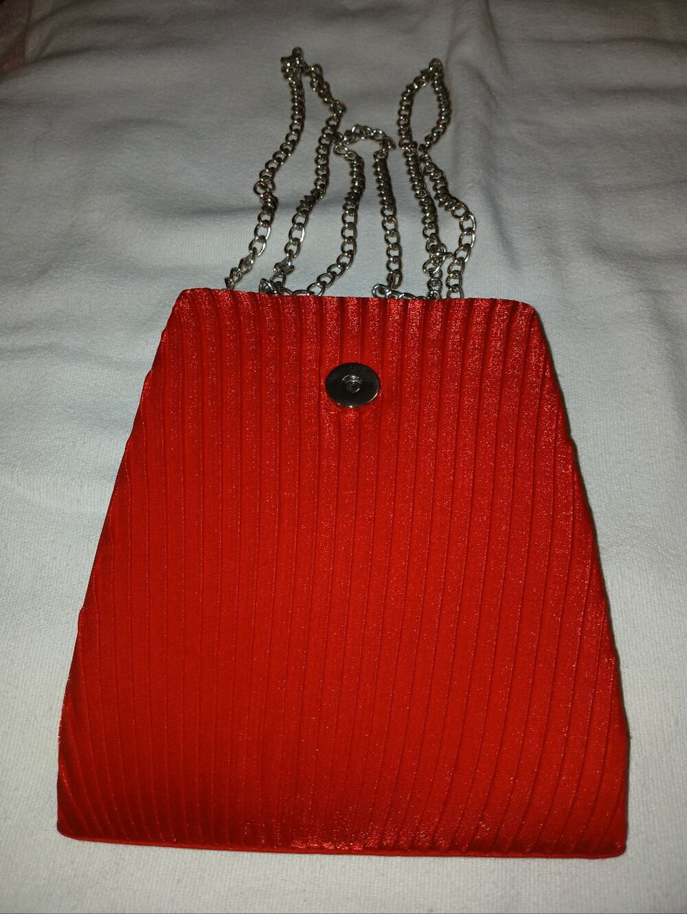NWOT Red Pleated Chain-Handle Evening Bag.